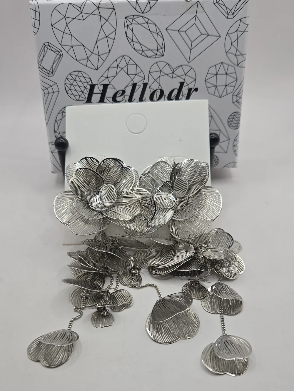 NEW Silver Floral Drop Earrings - Silver Flower Statement Jewelry